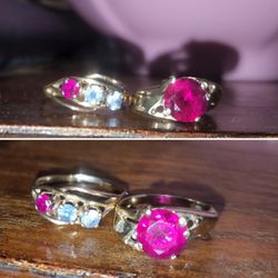 2 10k, Ruby Stone & Assorted Ruby And Aquamarine Stones