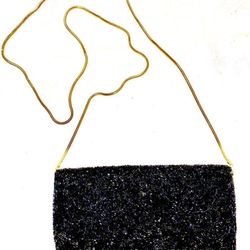Beaded Black Crossbody / Clutch with Gold Snake Chain strap by Valerie Stevens