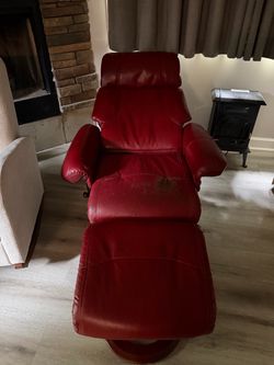 Red Leather Recliner Chair with Ottoman
