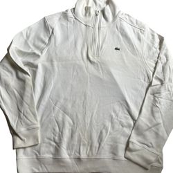 Lacoste Sweater Mens Quarter Zip Cotton Sweatshirt Pullover Crocodile  XXL White