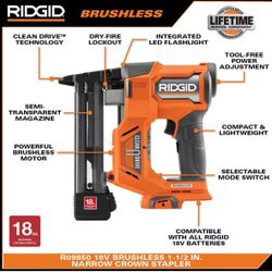 NEW NIB Ridgid 18V Brushless 18 Gauge 1-1/2 in Crown Stapler R09850B (Tool Only)