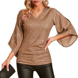 Champagne Sequin 3/4 Sleeve Blouse