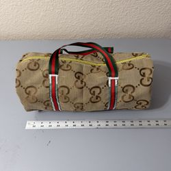Brown Jacquard Mini Duffle Bag W/Satin Lining