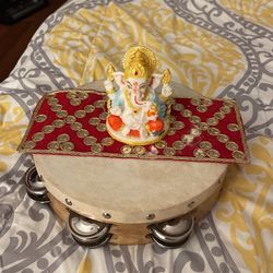 Ganesha , Tambourine And Red Mini Rug