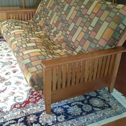 Multicolored Mattress Wooden Frame Futon (Queen-size)to Bed
