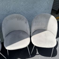 Modern Velvet Accent Chair Gray Upholstered Dining Side Chair Chrome Legs
