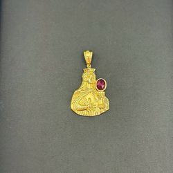 10k yellow gold 2 CT lab Ruby Solid Gold Saint Barbara Pendant 6 grams