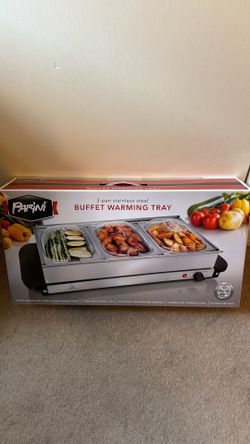 Parini Silver Black 3-Pan Stainless Steel Buffet Server Warming Tray NEW