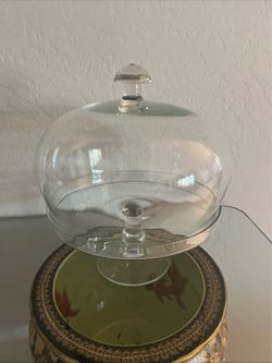 VTG 2pc Glass Pedestal Lipped Cake/Cookie/Veggies Plate w/ Dome Cover(13”X10.5”)