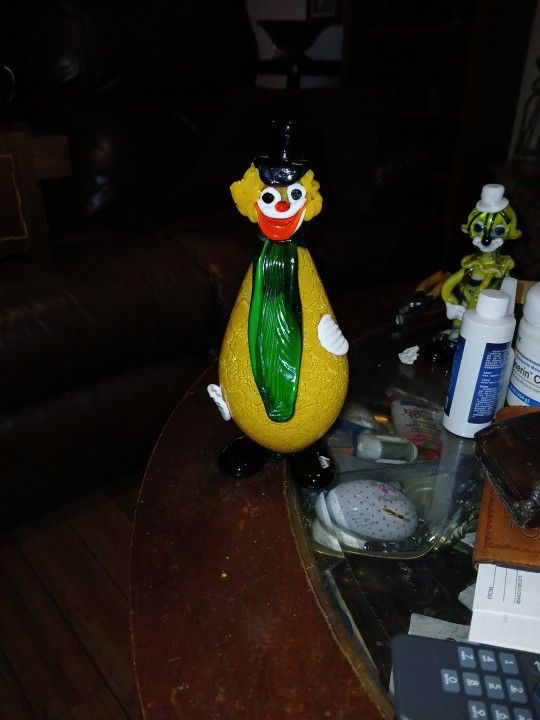 Vintage Murano Italian Art Glass Clown Yellow Summer Squas8.5" Tall