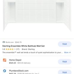 STERLING Ensemble Tile 33-1/4 in. x 60 in. x 55-1/4 in. 3-Piece Direct-to-Stud Tub and Shower Wall Set in White