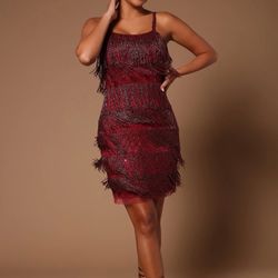 Fringe Beaded Mini Dress ! Size Small 