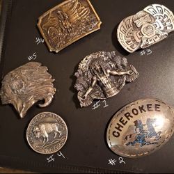 Rare Collection Of Cherokee Native American Belt Buckles. 