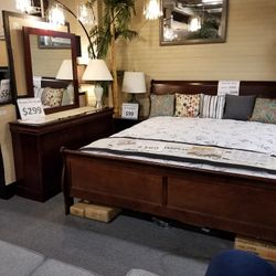 🔥 Brand New Espresso King Or CA King Sleigh Bedframe + Dresser + Mirror + Nightstand 4PCs Set