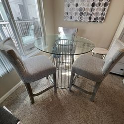 Glass Dining Table & 3 Dining Chairs / Bar Stools