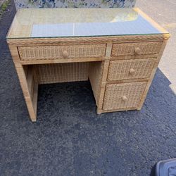 Beige Wicker cabinet desk