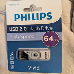 New - Philips USB 2.0 Flash Drive 64 GB Thumbdrive