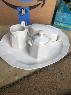 White Ironstone Condiment Set