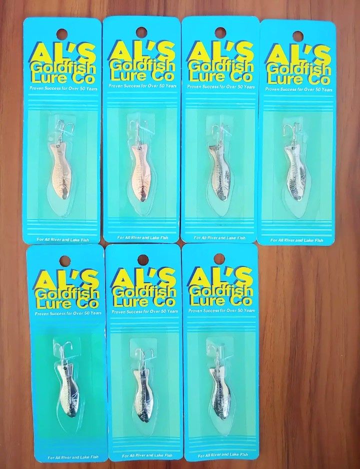 7 Packs Al's Goldfish Original Spoon 1 1/2", 3/16 Oz, Hook Size: #8 - Fishing Lures - BRAND NEW
