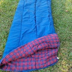 Dacron 88 polyester fiberfill camping sleeping bag 33 x 75 blue, blue and red plaid