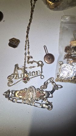 Gold-Tone Name Necklace and Religious Bracelet Lot