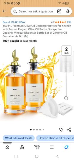 350 ML Premium Olive Oil Dispenser Bottles for Kitchen with Pourer, Elegant Olive Oil Bottle, Spraver for Cooking, Vinegar Dispenser Bottle Set of 2,H