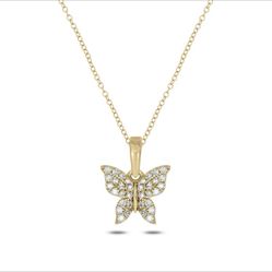 Yellow Gold Diamond Butterfly Necklace 