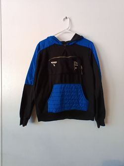 Black & Blue Quilted Pocket Hoodie Sweater Men's Size S