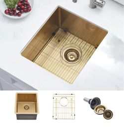 15x17 Inch Gold Bar Sink, Stainless Steel Undermount Sink Small Kitchen Prep Sink, Wet Bar Outdoor RV Sink, 16 Gauge SUS304 Stainless Steel, 10 Inch D