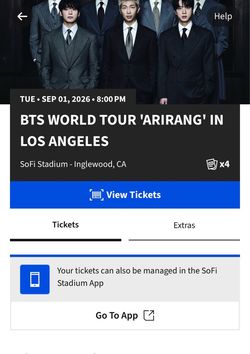BTS World Tour 'Arirang' LA Tickets x2