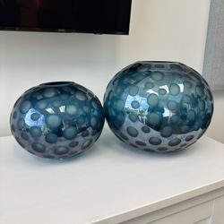 Set Of 2 Decorative Blue Bowl/Vases
