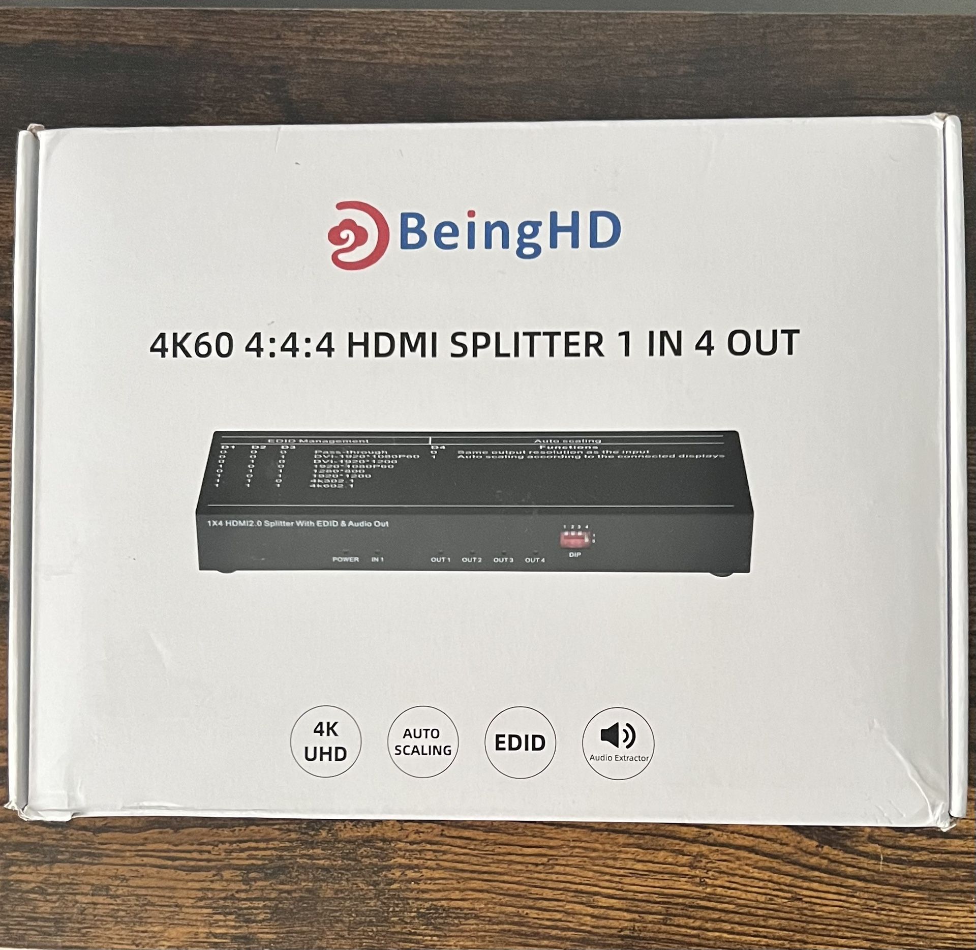 NEW HDMI Splitter 1in 4 Out, Splitter HDMI 4K @ 60Hz with 3.5mm Audio