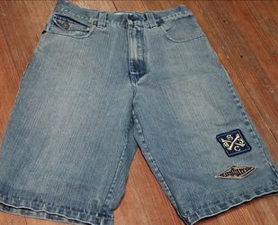 Raw Blue Mens Shorts size 32 Jean Stitched Patches Conqueror Y2K Vintage