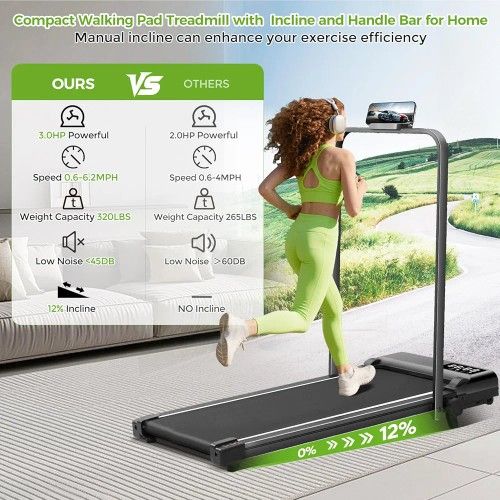 Walking Pad Treadmill with Incline Handle Bar, Foldable