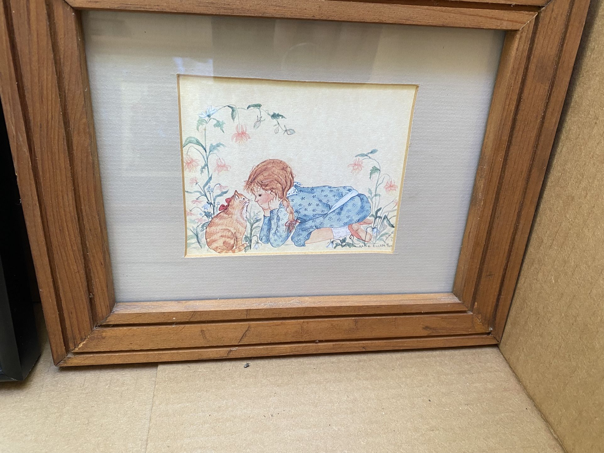 Girl and Cat Framed Art