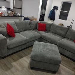 Fog Grey Corduroy Sectional And Ottoman *BRAND NEW IN-BOX*