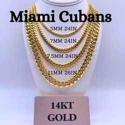 New Arrivals! 14K Miami Cubans! Limited stock see description for sizes.