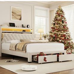 NEW FULL AND QUEEN LED BED WITH LED LIGHTS CHARGING STATION WITH MATTRESS AND FREE DELIVERY