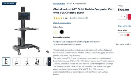 Global Industrialâ„¢ Orbit Mobile Computer Cart with VESA Mount, Black
