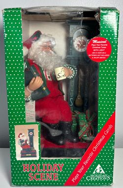 Vintage Holiday Creations Musical Santa with Grandfather Clock-1993 W/ Box🎅Read Full Descript Below