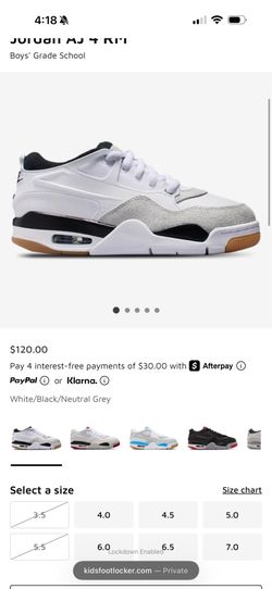 Jordan 4 Rn White/Black/Grey 6.5/8