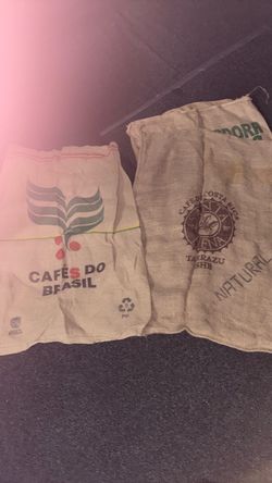 Vintage Coffee Burlap Sacks Set of 2