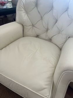 VON HEMERT White Leather Club Chairs And Ottoman