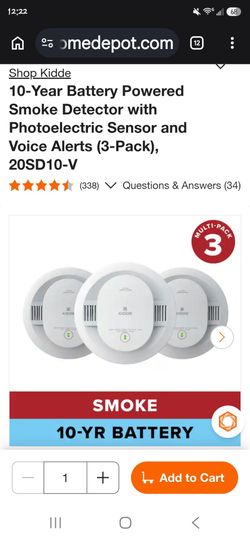 Kiddie 10-Year Battery Powered Smoke Detector with Photoelectric Sensor and Voice Alerts (3-Pack), 20SD10-V