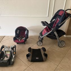 CHICCO 3-in-1 Baby Travel System – Stroller + Car Seat + Base + BONUS Booster Seat!