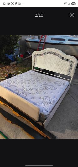 White Wicker Bed Frame with Mattress