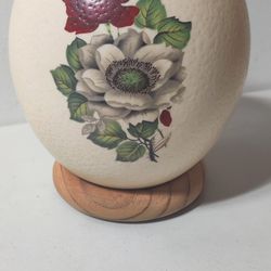 Vintage Ostrich Egg With Flower Art Real Genuine Ostrich Egg