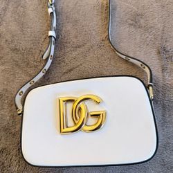 Dolce & Gabbana Women’s White Leather Gold Metallic Logo Crossbody Bag