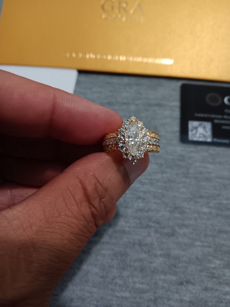 Women's Marquis Cut Gold Plated Moissanite Ring.