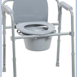 Drive Medical 11148-1 Folding Steel Bedside Commode Chair, Portable Toilet, Supports Individuals Weighing Up To 350 Lbs, with 7.5 Qt. Bucket and 13.5 